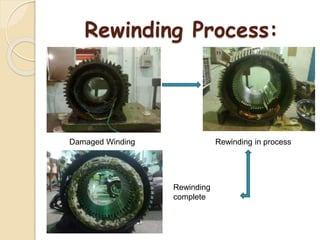 Rewinding Process:
Damaged Winding Rewinding in process
Rewinding
complete
 