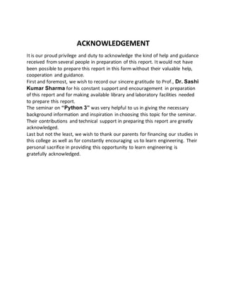 Seminar report on python 3 course | DOCX