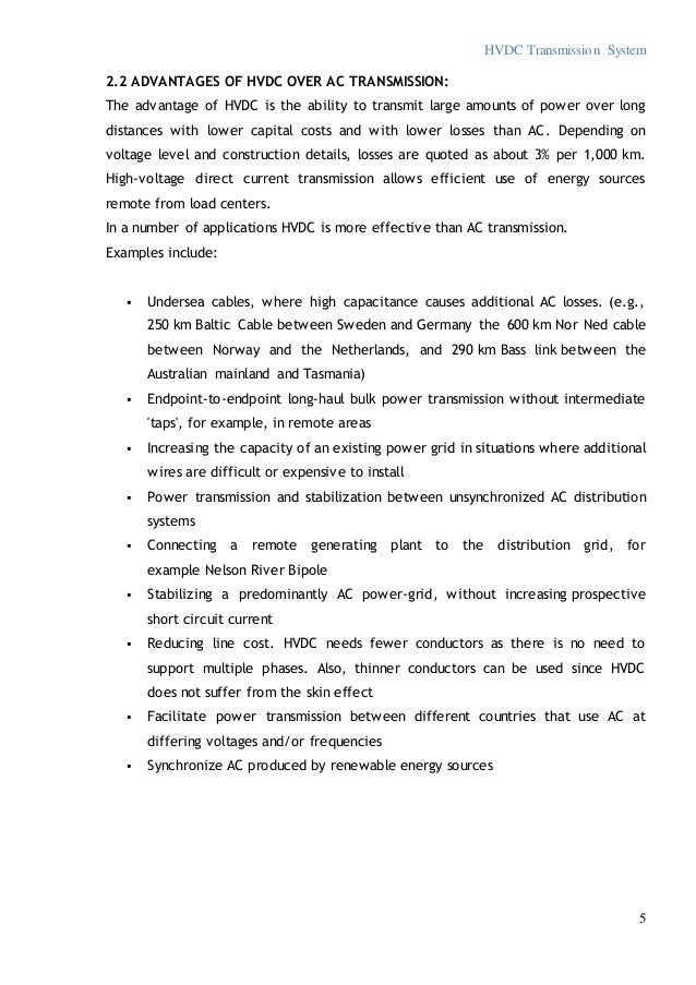 power transmission advantages of dc ac over Report High Current Transmission Voltage System Direct