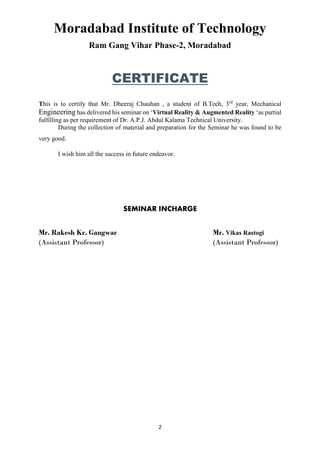 Seminar report on augmented and virtual reality | PDF