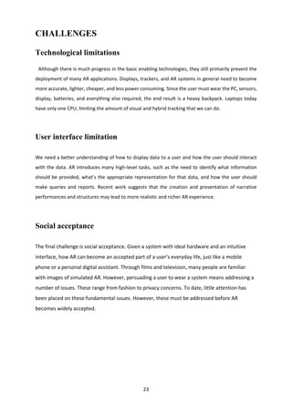 Seminar report on augmented and virtual reality | PDF