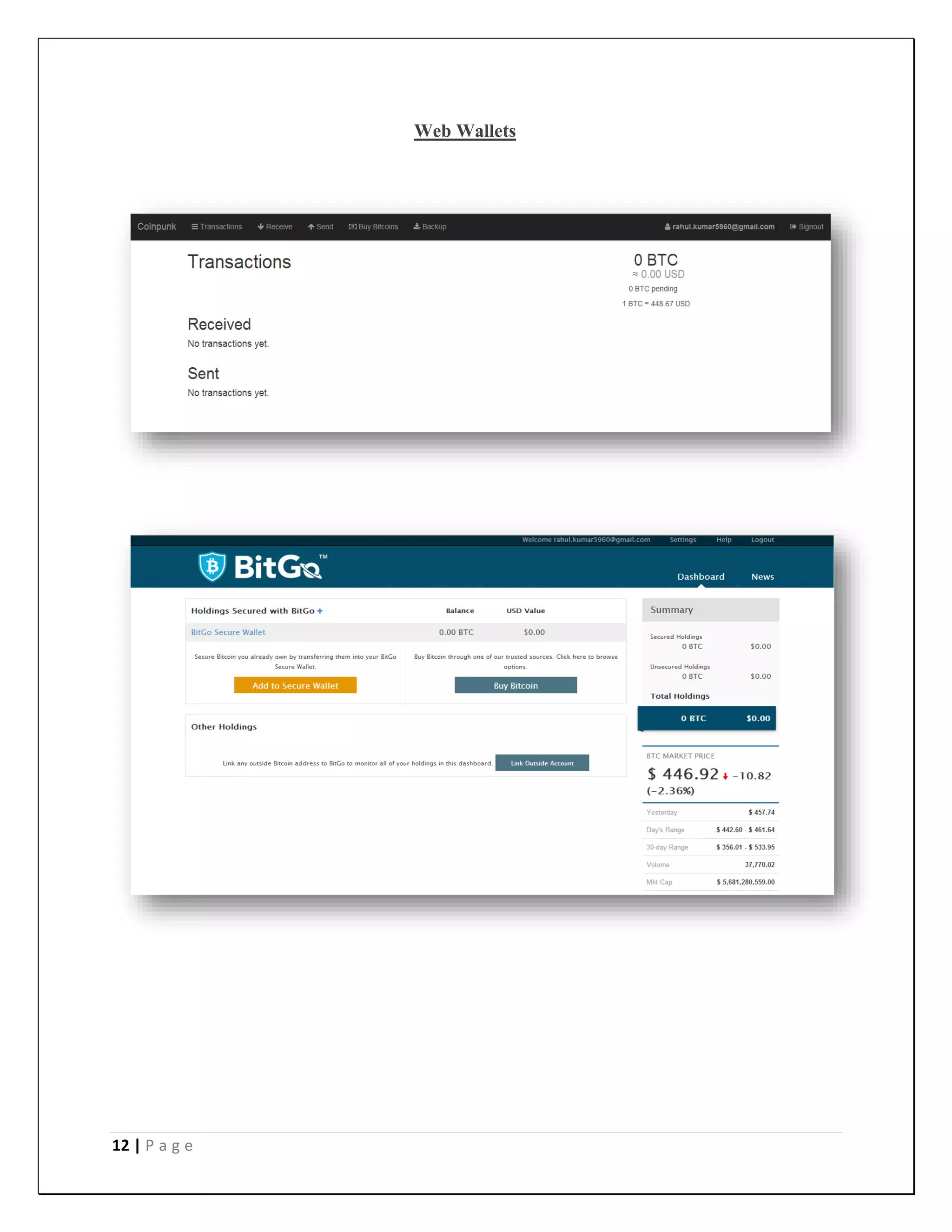 12 | P a g e
Web Wallets
 