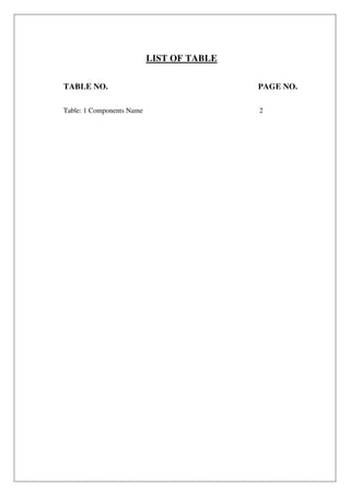 LIST OF TABLE
TABLE NO. PAGE NO.
Table: 1 Components Name 2
 