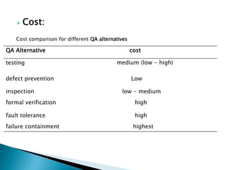 Comparing Software Quality Assurance Techniques And Activities | PPTX