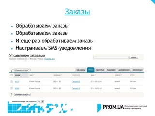 Заказы
   Обрабатываем заказы
   Обрабатываем заказы
   И еще раз обрабатываем заказы
   Настраиваем SMS-уведомления
 
