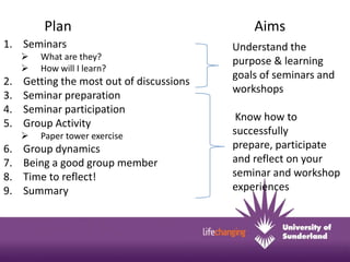 PlanAimsSeminars What are they?