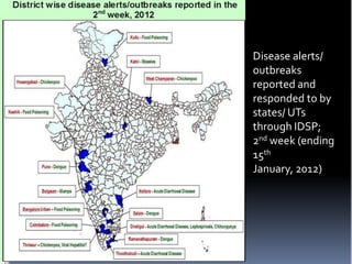 Disease alerts/
outbreaks
reported and
responded to by
states/ UTs
through IDSP;
2nd week (ending
15th
January, 2012)

 