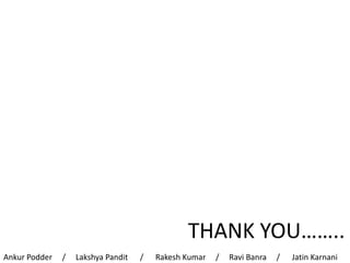 THANK YOU……..
Ankur Podder / Lakshya Pandit / Rakesh Kumar / Ravi Banra / Jatin Karnani
 