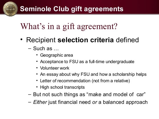 seminole club gift agreement process fsu letter of recommendation
