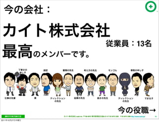 13




                                                                                                          →
   2011     10   24   cayto inc.   108-0072   6-21-4 T 03 5475 3385 F 03 5475 3386 http://www.cayto.jp/   10

2011   10   27
 