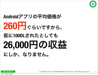 Android

       260
                      100DL

       26,000

   2011     10   24           cayto inc.   108-0072   6-21-4 T 03 5475 3385 F 03 5475 3386 http://www.cayto.jp/   27

2011   10   27
 