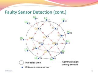 Faulty Sensor Detection (cont.)
                            LG                     LG                         LG
                  LG
                                     0         0            1             1
                        1
                                 GD                             FT
                                                                 LF
                                               0            1         0                   LG
                                 0                                                    1
                                                                      FT
                                                                       LF
             LG        GD                      GD
                   0                           1            0         1           1
                                     1                                                    LG
                             1           FT
                                          LF            1       GD            0
                                          0                 0
                             FT
                              LF                   1                  1
                  LG        0              1
                                                GD                1           LG
                                     1         0            0
                                 LG
                                                            LG



2008/10/01                                                                                     24
 