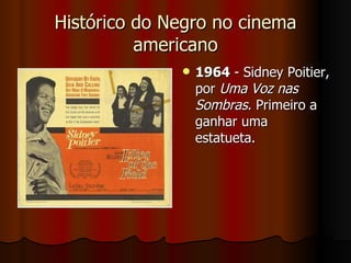 Histórico do Negro no cinema americano 1964  - Sidney Poitier, por  Uma Voz nas Sombras . Primeiro a ganhar uma estatueta.  