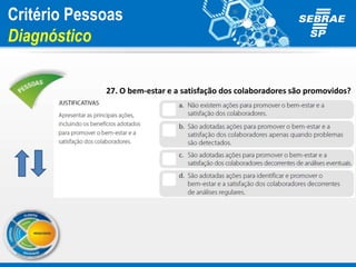 27. O bem-estar e a satisfação dos colaboradores são promovidos?
Critério Pessoas
Diagnóstico
 