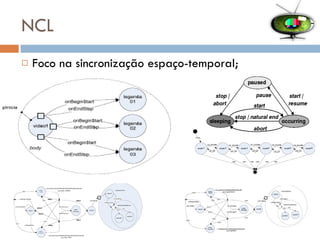 NCL Foco na sincronização espaço-temporal; 