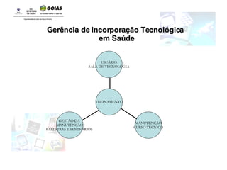 TREINAMENTO Gerência de Incorporação Tecnológica em Saúde USUÁRIO SALA DE TECNOLOGIA MANUTENÇÃO CURSO TÉCNICO GESTÃO DA  MANUTENÇÃO PALESTRAS E SEMINÁRIOS  