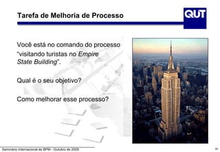 Seminário Internacional de BPM - Outubro de 2009 92
Tarefa de Melhoria de Processo
Você está no comando do processo
“visitando turistas no Empire
State Building”.
Qual é o seu objetivo?
Como melhorar esse processo?
 