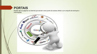 PORTAIS
Portais são as páginas na internet que servem como ponto de acesso direto a um conjunto de serviços e
informações.
 