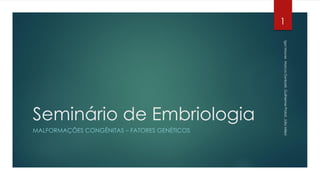 Seminário de Embriologia
MALFORMAÇÕES CONGÊNITAS – FATORES GENÉTICOS
1
IgorMaurer,MarcosDynkoski,GuilhermeProbst,JúlioMilesi
 