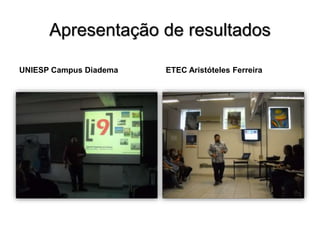 Apresentação de resultados
UNIESP Campus Diadema ETEC Aristóteles Ferreira
 