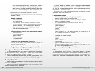 pequenos grupospequenos grupos
Temas para Reuniões de Coordenadores e LíderesTemas para Reuniões de Coordenadores e Líderes
52 53
	 Como líderes estão lutando contra Satanás e seus ataques e
precisam renovar sua força e confiança na direção de Deus.
	 Neste encontro, os líderes apresentam por escrito seus relató-
rios sobre o andamento dos grupos (Manual do Líder, pg. 2/5 ).
c) 	Treinamentos para crescimento na liderança do grupo:
	 Os líderes precisam estar desenvolvendo continuamente suas ha-
bilidades e talentos.
	 Áreas de treinamento:
•	 Como confraternizar
•	 Como testemunhar
•	 Como implantar um bom programa missionário no grupo
•	 Compreendendo as igrejas contemporâneas e como trabalhar
com seus membros (Livro Estudando Juntos sessão 03)
•	 Dicas de como conduzir o estudo das lições semanais
•	 Dicas de como resolver conflitos.
Reunião trimestral na igreja com todos os participantes do grupo:
•	 Para testemunhos
•	 Troca de experiências
•	 Motivação mútua
•	 Treinamentos gerais
•	 Para testemunhos
Treinamento anual de capacitação missionária:
Como dar estudos bíblicos, como visitar, como levar à decisão por
Cristo, como testemunhar, etc.
Divulgue o programa dos grupos para a igreja através do Banner.
4 - Assegure a participação do Pastor Distrital
Os membros precisam sentir que o pastor é a pessoa chave no empreendi-
mento dos Pequenos Grupos. Sem o pastor, o sistema não subsistirá. O fator
de controle dos Pequenos Grupos familiares é o pastor.
O pastor deve envolver-se nas reuniões regulares do grupo e falar sobre
eles na hora do culto e imprimir o nome dos líderes no boletim da igreja.
5 - Enfoque Missionário
Quando o grupo focaliza apenas a si mesmo, perdendo o sentido de mis-
são, acaba se matando.
Quando nos esforçamos para ajudar a outros, tomamos sentido para nossa
vida e os Pequenos Grupos prosperam.
O objetivo central dos Pequenos Grupos é estabelecer relacionamentos
redentivos, com Cristo, uns com os outros, e estendendo-se para as pessoas
que ainda não conhecem Jesus. A amizade se torna uma chave para conquis-
tar a vizinhança, os amigos e outros.
É necessário que o grupo estabeleça e execute um bom plano de atividade
missionária. (Manual do Líder, pg.3/2)
6 - Permanentes Cuidados
•	 Comece seu pequeno grupo com segurança e equilíbrio.
•	 Dinâmica reunião semanal do Pequeno Grupo.
•	 Mantenha reunião semanal ou quinzenal do pastor com os líderes.
•	 Realize um congresso trimestral.
•	 Faça um plano missionário para o seu grupo com alvos de:
	 - Duplas Missionárias
	 - Visitas semanais
	 - Distribuição de literatura
	 - Estudos
	 - Batismos
	 - Mark Finley afirma que “... de cada três pessoas que chegam ao final de
um curso bíblico, em média uma se batiza”.
•	 Lembre-se das ênfases principais:
	 Amizade			
	 Oração
	 Estudo participativo
	 Evangelização
•	 Coloque um ancião responsável por 2 a 4 grupos.
•	 Coloque os pequenos grupos no centro das atividades da igreja, ao redor
do qual, os departamentos vão atuar.
•	 Tenha como objetivo dividir o grupo no final do ano.
Medite:
“Há necessidade de homens que orem a Deus pedindo sabedoria e que, sob
orientação divina, possam pôr nova vida nos antigos métodos de trabalho e in-
ventem novos planos e métodos modernos de despertar o interesse dos mem-
bros da igreja, alcançando os homens e as mulheres do mundo.” Evang., 105.
 