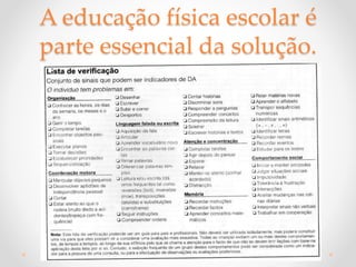 A educação física escolar é
parte essencial da solução.
 