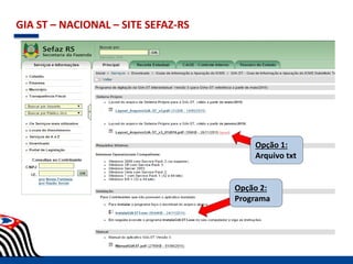 GIA ST – NACIONAL – SITE SEFAZ-RS
Opção 1:
Arquivo txt
Opção 2:
Programa
 