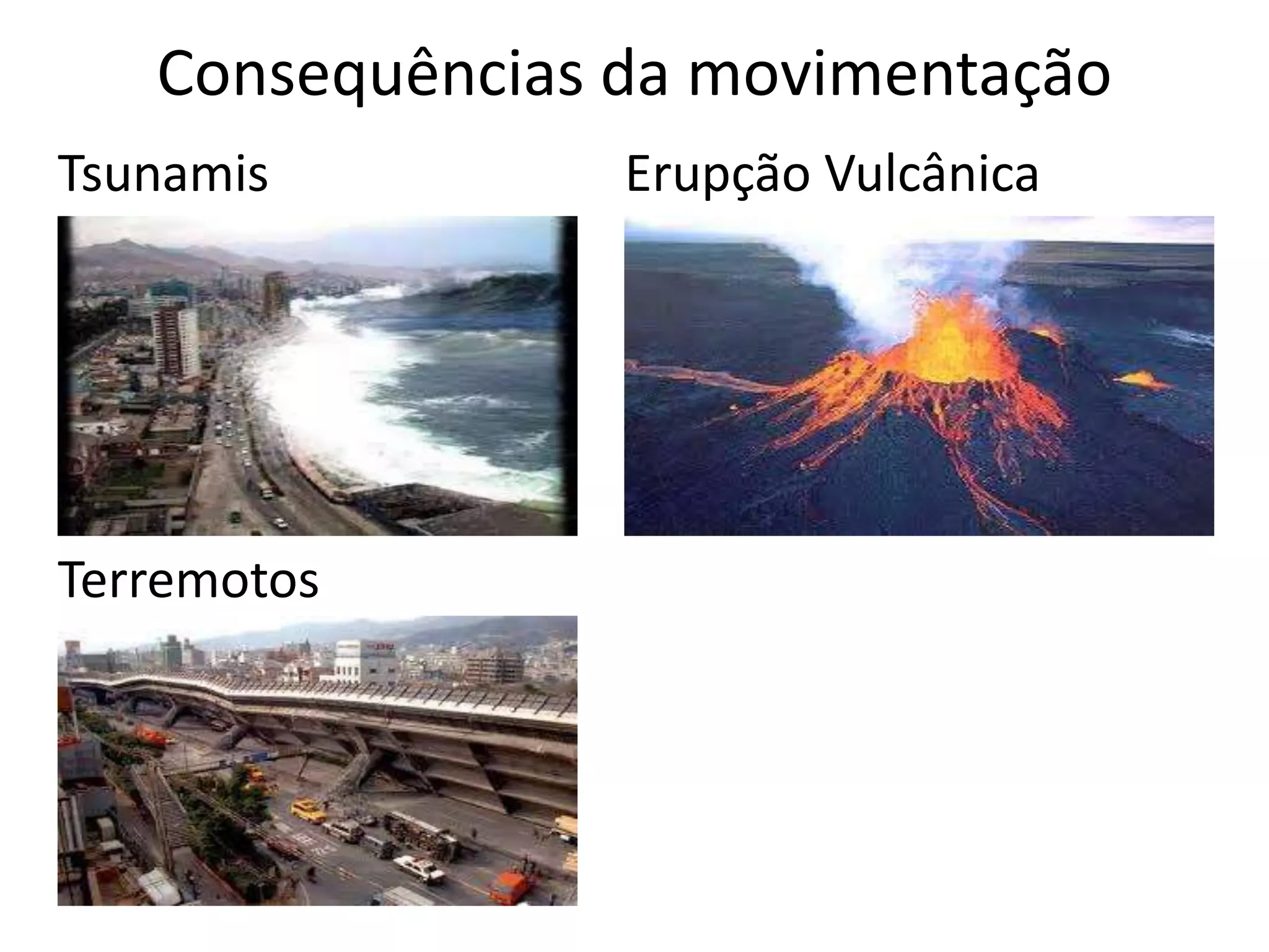 Consequências da movimentação
Tsunamis
Terremotos
Erupção Vulcânica