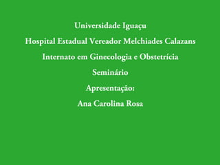 Universidade Iguaçu 
Hospital Estadual Vereador Melchiades Calazans 
Internato em Ginecologia e Obstetrícia 
Seminário 
Apresentação: 
Ana Carolina Rosa 
 