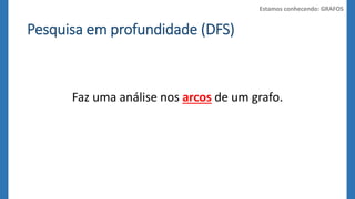Pesquisa em profundidade (DFS) 
Estamos conhecendo: GRAFOS 
Faz uma análise nos arcos de um grafo. 
 