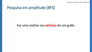 Pesquisa em amplitude (BFS) 
Estamos conhecendo: GRAFOS 
Faz uma análise nos vértices de um grafo. 
 