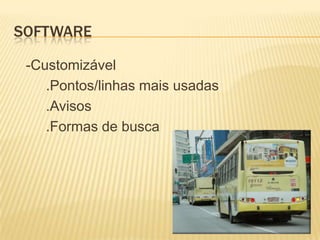 Software	-Customizável		.Pontos/linhas mais usadas		.Avisos		.Formas de busca