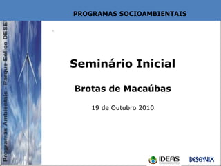 Seminário Inicial
Brotas de Macaúbas
19 de Outubro 2010
PROGRAMAS SOCIOAMBIENTAIS
 