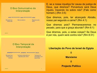 E, se a nossa injustiça for causa da justiça de Deus, que diremos? Porventura será Deus injusto, trazendo ira sobre nós? (Falo como homem.) (Rm 3:5) Que diremos, pois, ter alcançado Abraão, nosso pai segundo a carne? (Rm 4:1) Que diremos pois? Permaneceremos no pecado, para que a graça abunde? (Rm 6:1) Que diremos, pois, a estas coisas? Se Deus é por nós, quem será contra nós? (Rm 8:31) Libertação do Povo de Israel do Egipto  Marxismo  Projecto Político 