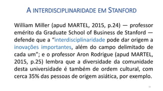 A INTERDISCIPLINARIDADE EM STANFORD
William Miller (apud MARTEL, 2015, p.24) ― professor
emérito da Graduate School of Bus...