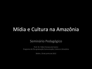 Mídia e Cultura na Amazônia
            Seminário Pedagógico
                 Prof. Dr. Fábio Fonseca de Castro
    Programa de Pós-graduação Comunicação, Cultura e Amazônia

                   Belém, 19 de junho de 2012
 