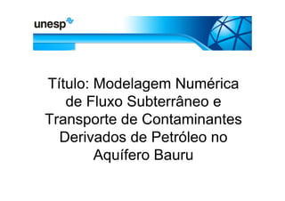 Título: Modelagem Numérica
   de Fluxo Subterrâneo e
Transporte de Contaminantes
  Derivados de Petróleo no
        Aquífero Bauru
 