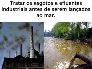 Tratar os esgotos e efluentes
industriais antes de serem lançados
ao mar.
 