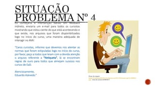 Eu começaria a intervenção dando um feedback
indireto, enviaria um e-mail para todos os cursistas
mostrando que estou ciente do que está acontecendo e
que existe, nos arquivos que foram disponibilizados
logo no início do curso, uma maneira adequada de
interagir no AVA:
“Caros cursistas, informo que devemos nos atentar as
normas que foram estipuladas logo no início do curso,
por favor, peço a todos que leiam com a devida atenção
o arquivo referente a “Netiqueta”, lá se encontram
regras de ouro para todos que almejam sucesso nos
cursos de EaD.
Atenciosamente,
Eduardo Azevedo.” Fonte da imgem:
https://tomdesign89.files.wordpress.com/2011/03/orquio.jpg?w=300&h=
239 - data de acesso:24/06/2017
 