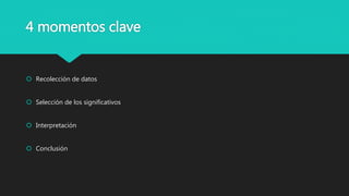 4 momentos clave
 Recolección de datos
 Selección de los significativos
 Interpretación
 Conclusión
 