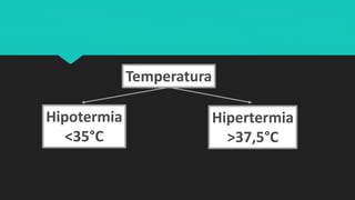 Temperatura
Hipertermia
>37,5°C
Hipotermia
<35°C
 