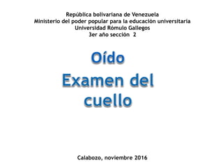 República bolivariana de Venezuela
Ministerio del poder popular para la educación universitaria
Universidad Rómulo Gallegos
3er año sección 2
Calabozo, noviembre 2016
 