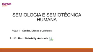 SEMIOLOGIA E SEMIOTÉCNICA
HUMANA
Profª: Msc. Gabrielly Andrade
AULA 1 – Sondas, Drenos e Cateteres
 