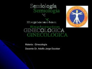 GINECOLOGICA Semiología y Exploracion Materia : Ginecología Docente Dr. Adolfo Jorge Escobar 