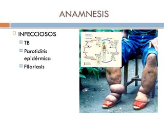 ANAMNESIS
 INFECCIOSOS
 TB
 Parotiditis
epidérmica
 Filariasis
 