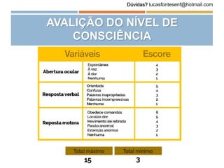 AVALIÇÃO DO NÍVEL DE
CONSCIÊNCIA
Dúvidas? lucasfontesenf@hotmail.com
 