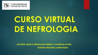 CURSO VIRTUAL
DE NEFROLOGIA
DOCENTE: MEDICO NEFROLOGO HEMER H. CALDERON ALVITES
HOSPITAL REGIONAL LAMBAYEQUE
 
