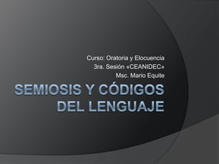 Curso: Oratoria y Elocuencia
  3ra. Sesión «CEANIDEC»
          Msc. Mario Equite
 