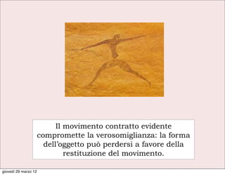 Il movimento contratto evidente
                      compromette la verosomiglianza: la forma
                        dell’oggetto può perdersi a favore della
                               restituzione del movimento.

giovedì 29 marzo 12
 