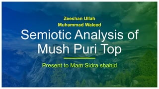 Zeeshan Ullah
Muhammad Waleed
Semiotic Analysis of
Mush Puri Top
Present to Mam Sidra shahid
 